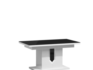 Ława Mistic ART12 – Nowoczesna, Rozkładana (120-160 cm), Biały Połysk + Czarne Szkło, Gotowa do Użytku