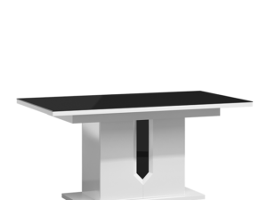 Stół Mistic ART13a – Nowoczesny, Rozkładany (140–180 cm), Biały Połysk + Czarne Szkło, Gotowy do Użytku