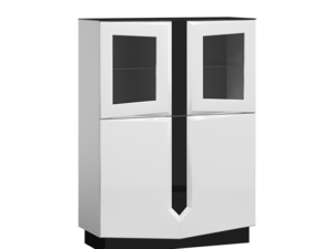 Witryna Mistic ART5 – Nowoczesna Komoda z Przeszkleniem i Opcją LED, Biały Połysk + Czarne Szkło