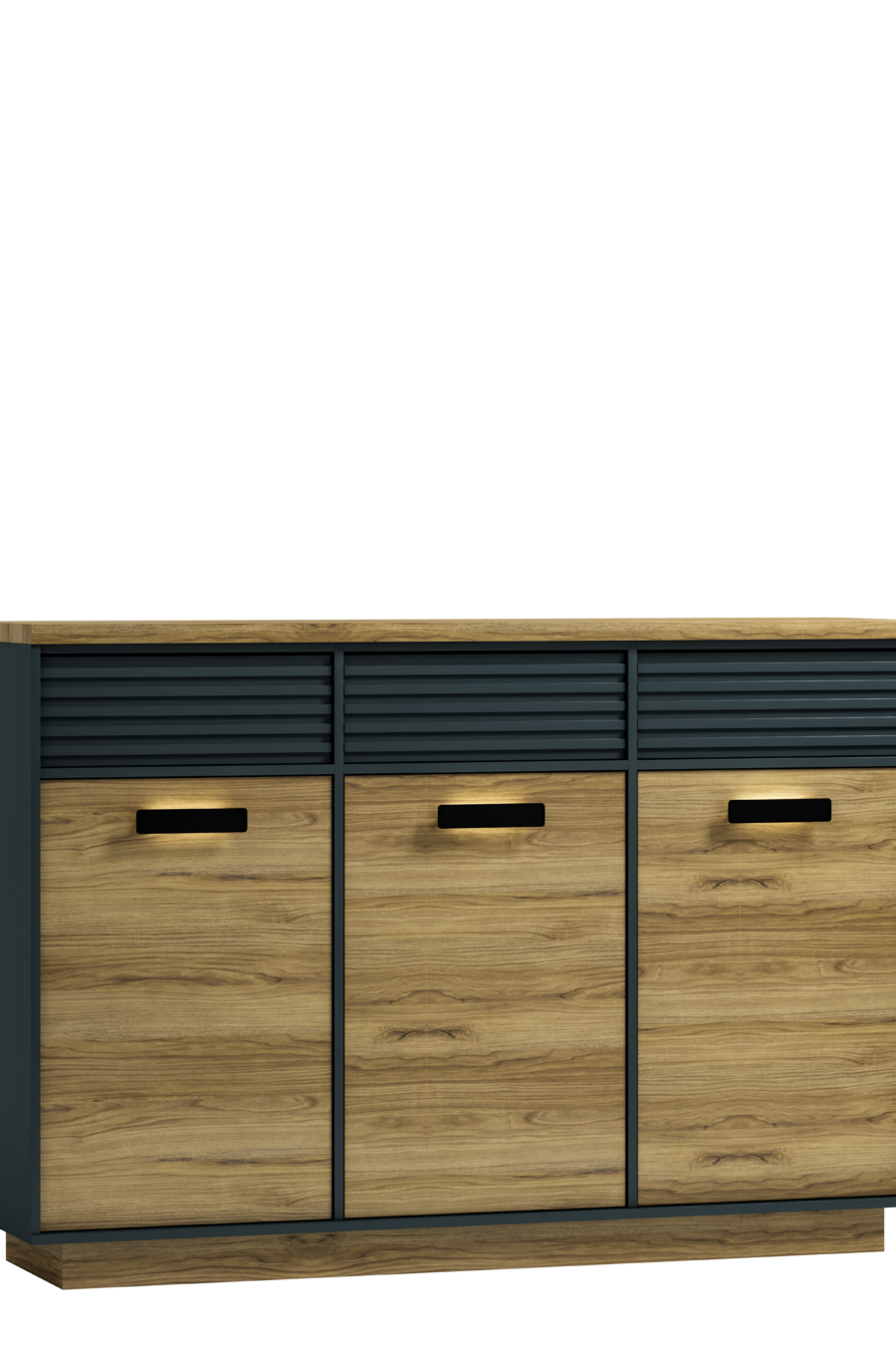 Wysoka Komoda Linea ART6 160 cm – Dąb Pradawny + Antracyt/Biały | LED, Cichy Domyk, Push-to-Open