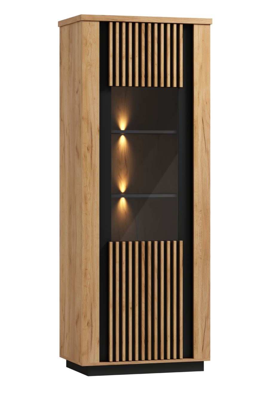 Nowoczesna Witryna Szklana Lamello Art.8 (Prawa) – Dąb Craft z Oświetleniem LED i Systemem Cichego Domyku