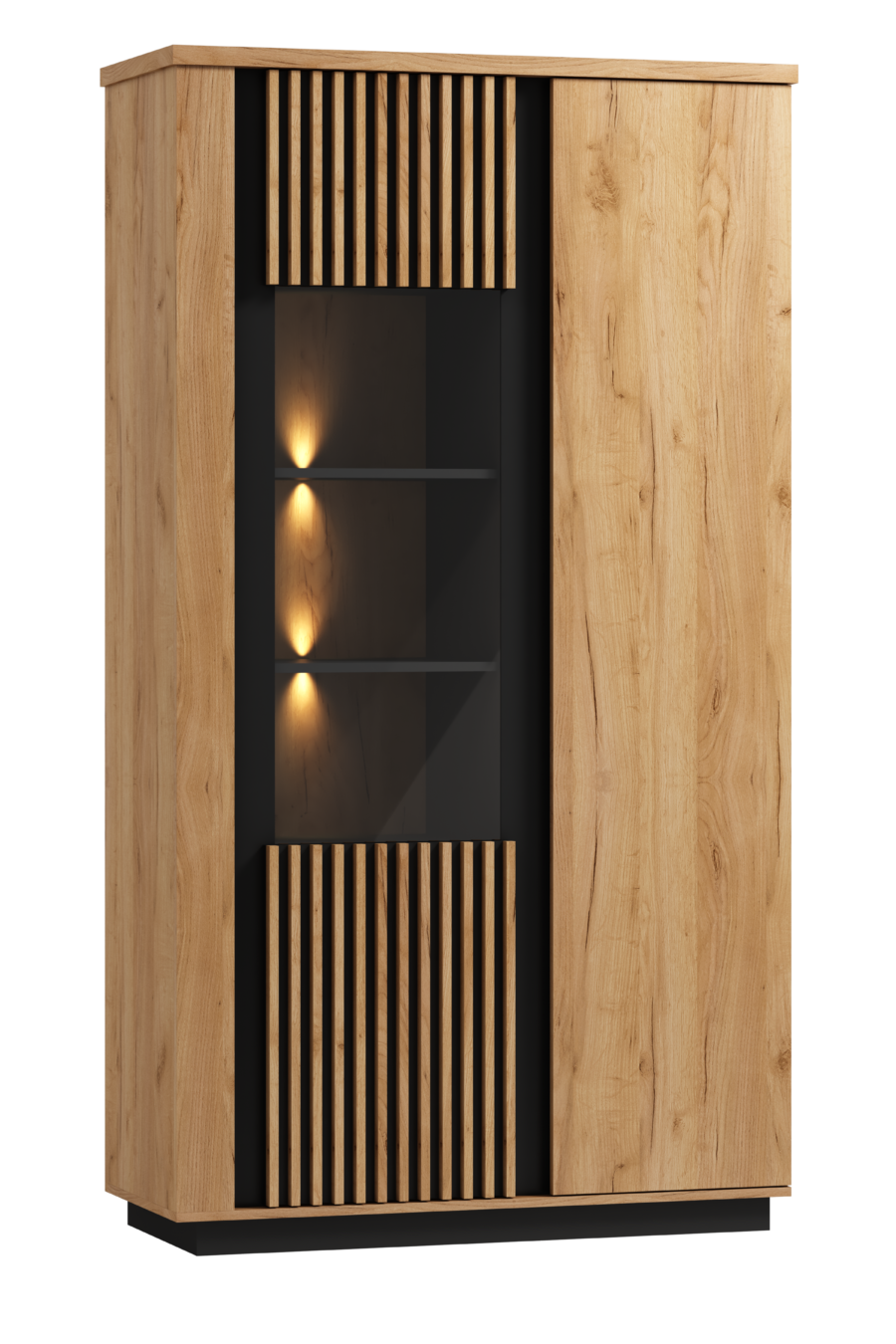 Nowoczesna Witryna Szklana Lamello Art.9 – Dąb Craft z Oświetleniem LED i Systemem Cichego Domyku