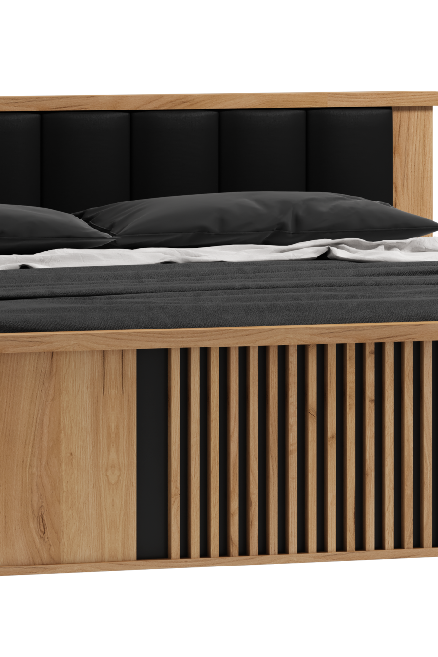 Nowoczesne Łóżko Lamello Art.17 160x200 cm ze Stelażem | Dąb Craft + Czarny Mat